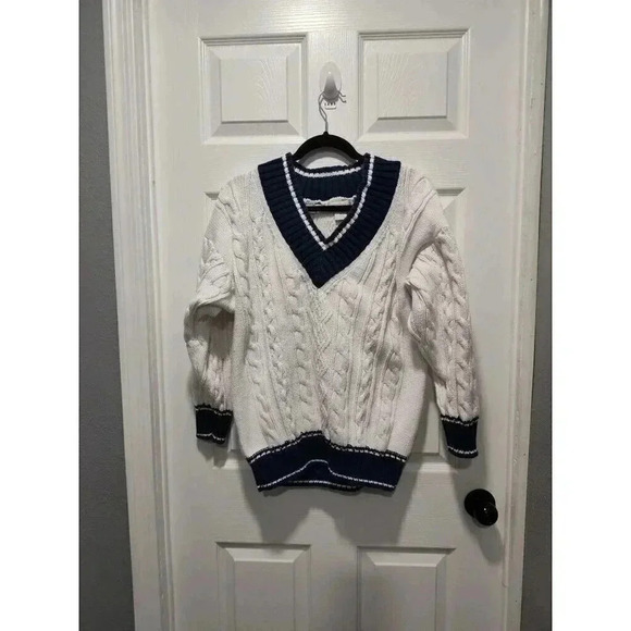 Vintage HORCHOW V Neck Knit Chunky Rugby Preppy Y2K Pullover Sweater Size XLARGE - Picture 1 of 9